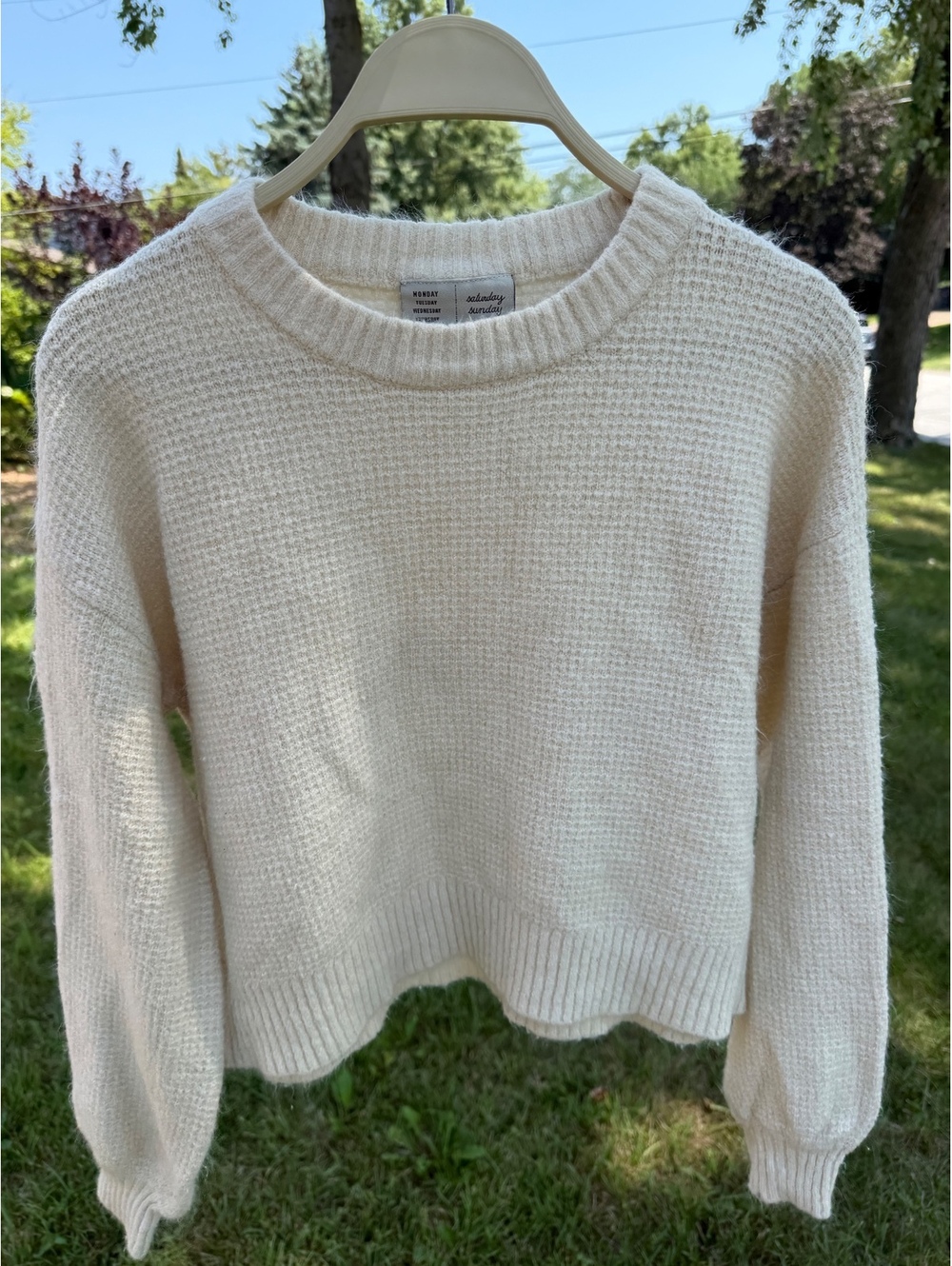 Saturday Sunday by Anthology Medium Cozy Fall Cream Textured Knit Sweater